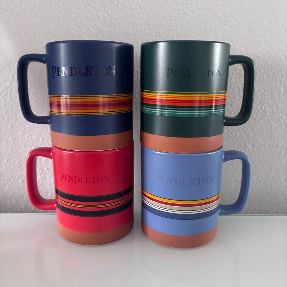 Pendleton Woolen Mills Collectible Striped Coffee Mug Set 18 oz - Set of 4